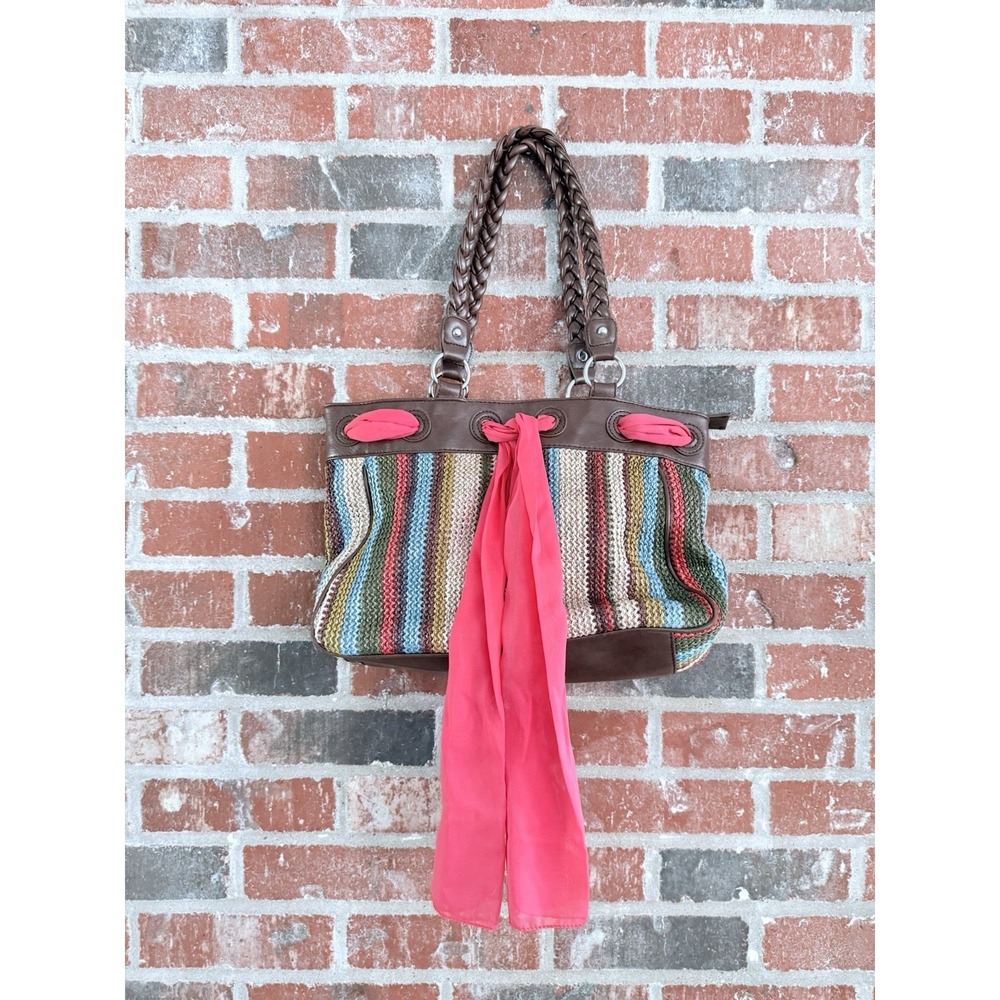 Apt. 9 Womens Faux‎ Leather Woven Colorful Large Shoulder Tote Bag Purse